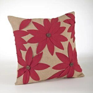 Red Poinsettia Flower Burlap 18" Throw PIllow with Inserts